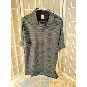 Callaway Polo Shirt Mens Medium Black Gray Striped Opti Dri Performance Golf